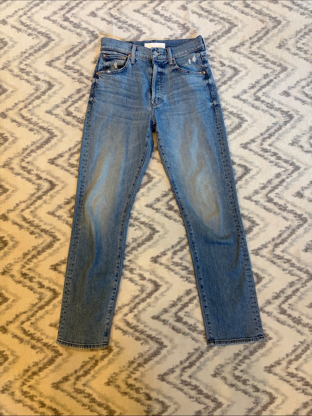 MOTHER Slim Straight Jeans in Medium Blue Wash